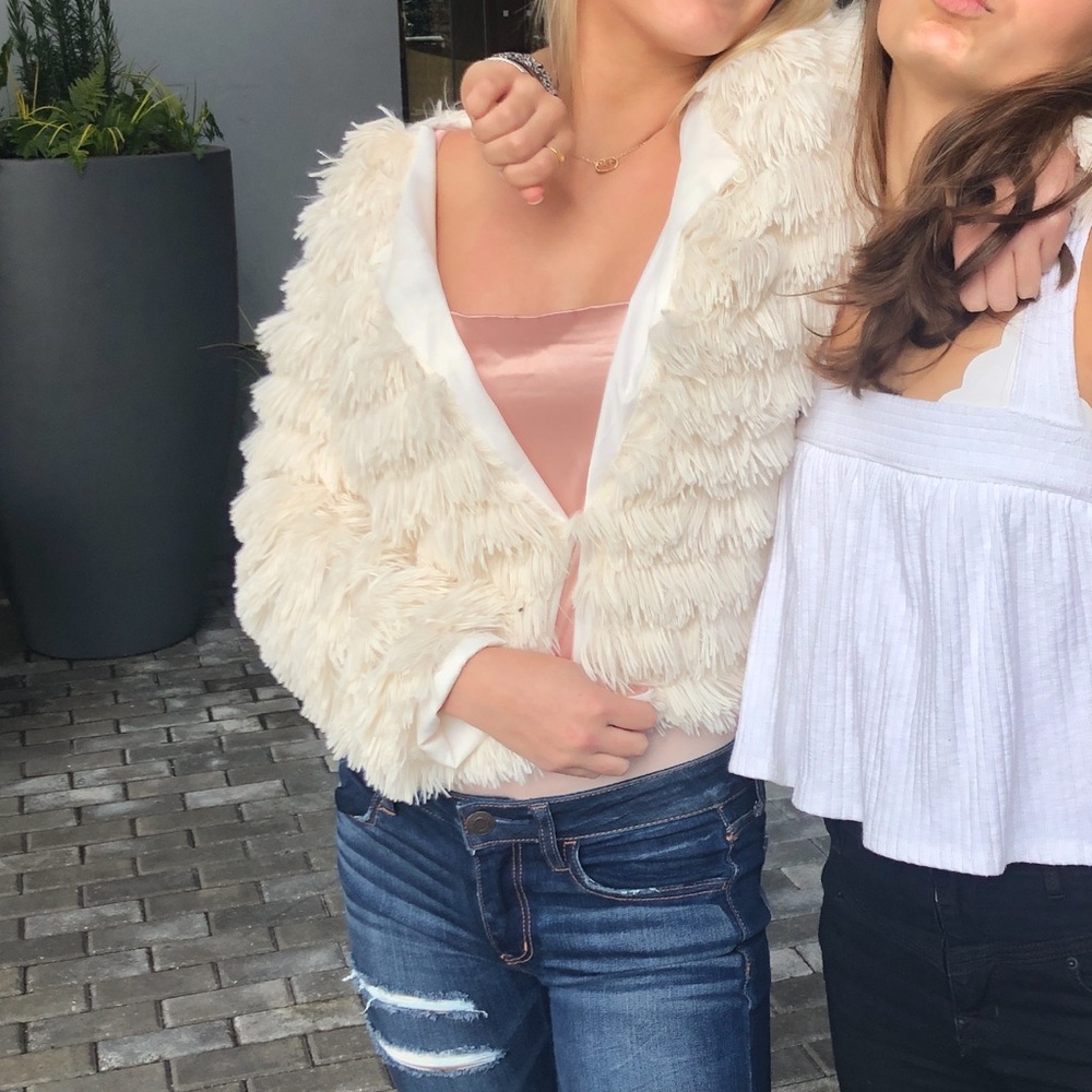 White fuzzy fluffy cardigan